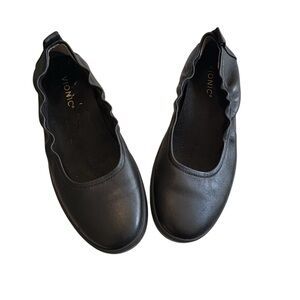 Vionic Uptown Ballet Flats Black Leather Comfort Shoe 8W